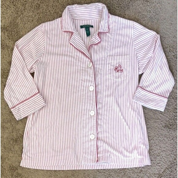 Lauren Ralph Lauren Other - Lauren Ralph Lauren Pajama Top Women Sz Large Pink White Striped Button Pocket
